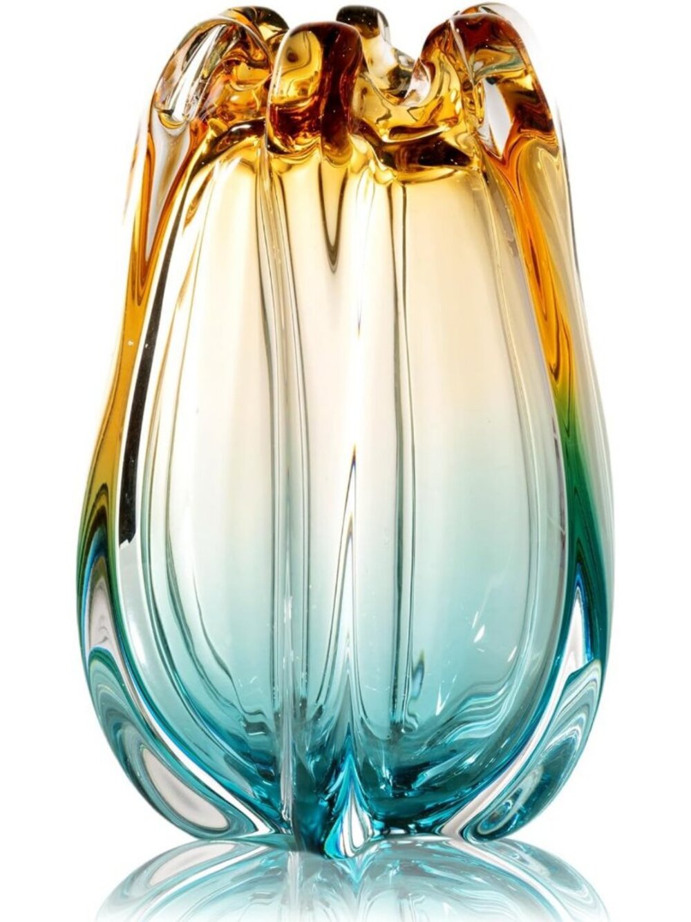 Unique Hand Blown Glass Flower Vases - Modern Art Deco Wide Mouth Centerpieces